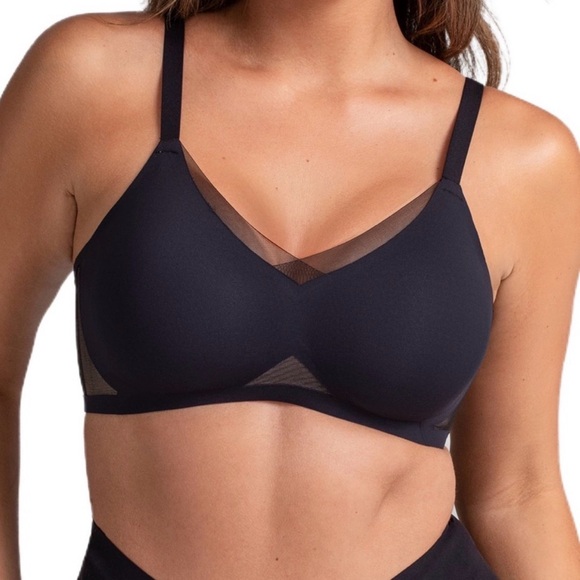 Honeylove Liftwear Crossover Bra Runway Mesh Wireless Support Black 1X
